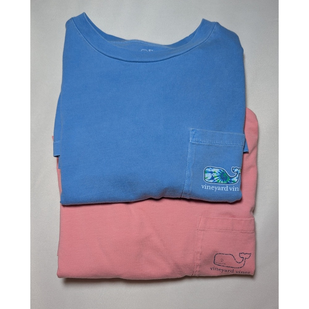 Vineyard Vines Boys Lot of 2 Long Sleeve Pocket T-Shirts Blue Pink Whale L 16